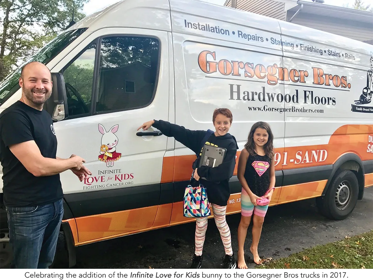 Celebrating the addition of the Infinite Love for Kids logo to the Gorsegner Bros trucks, 2017
